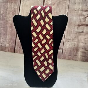 Boss Hugo Boss Silk Geometric Red and Cream Abstract Men's Tie Necktie Italy